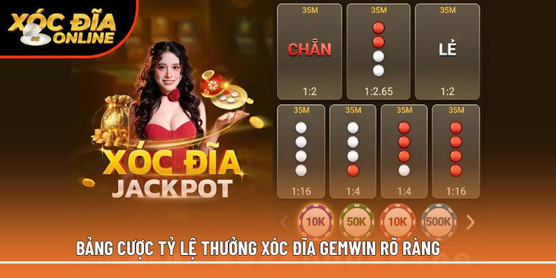 Bảng cược tỷ lệ thưởng xóc đĩa Gemwin rõ ràng